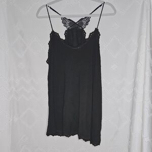POL Black Lace Trim Butterfly Cami Tank PTP 21"